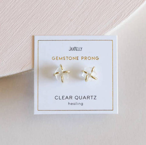 Clear Quartz Gemstone Prong Earrings