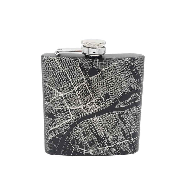 Detroit City Map Hip Flask - Matte Black