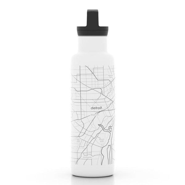 Detroit Map Insulated Hydration Bottle White