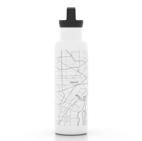 Detroit Map Insulated Hydration Bottle White