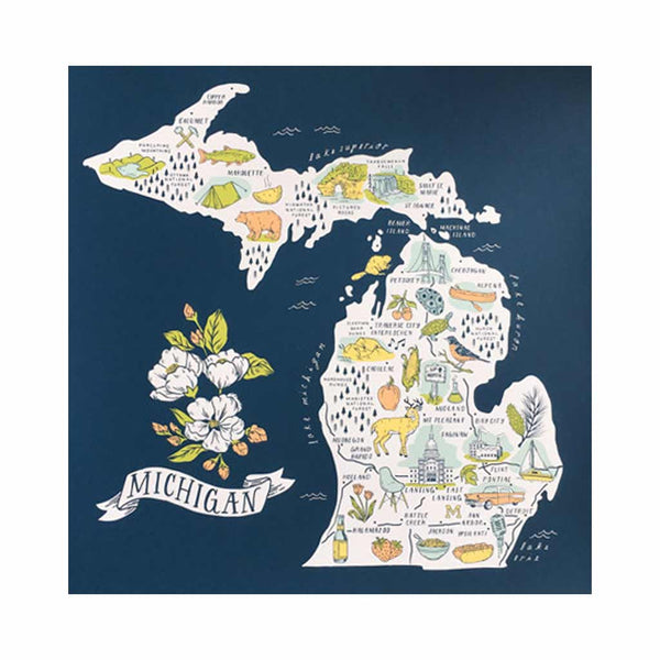 Illustrated Michigan Map Print - City Bird 