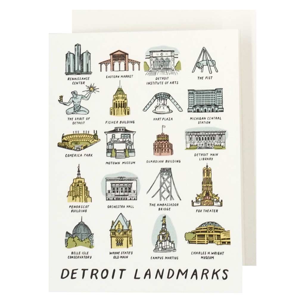 Detroit Landmarks Letterpress Card - City Bird 