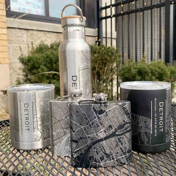 Detroit City Map Insulated Cup in Matte Black - City Bird 