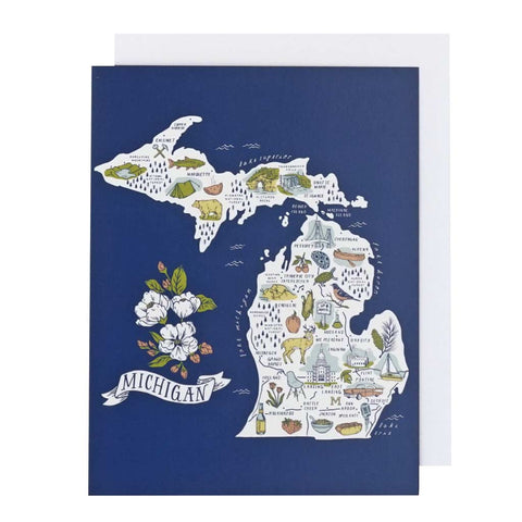 Illustrated Michigan Map Card - City Bird 