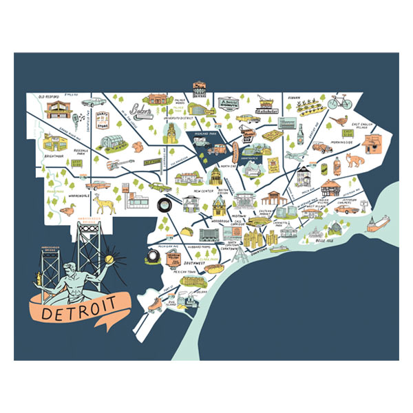Illustrated Detroit Map Art Print