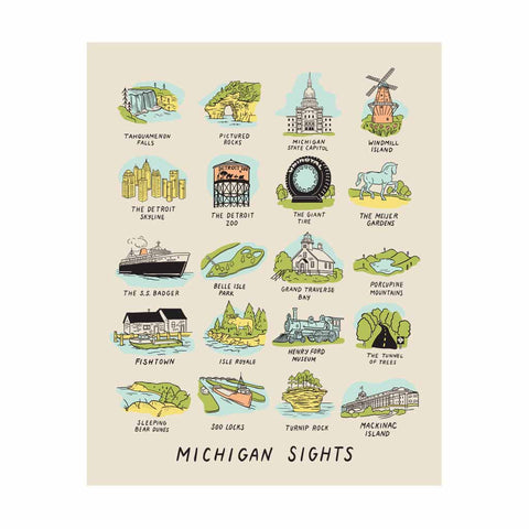 Michigan Sights Silkscreened Print - City Bird 