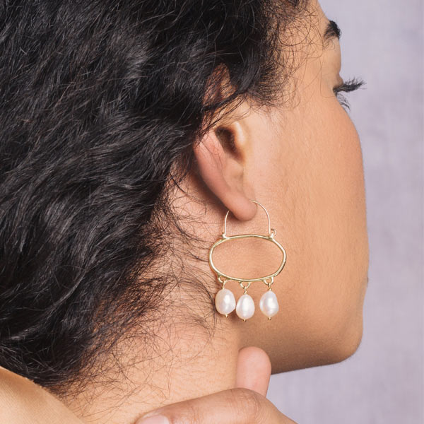 Sterling Silver Penelope Hoop Earrings with White Pearls