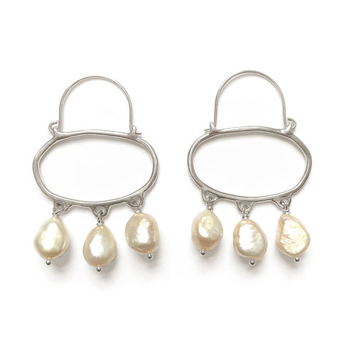 Sterling Silver Penelope Hoop Earrings with White Pearls