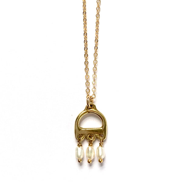 Small Rococo Necklace - White Pearl - Brass