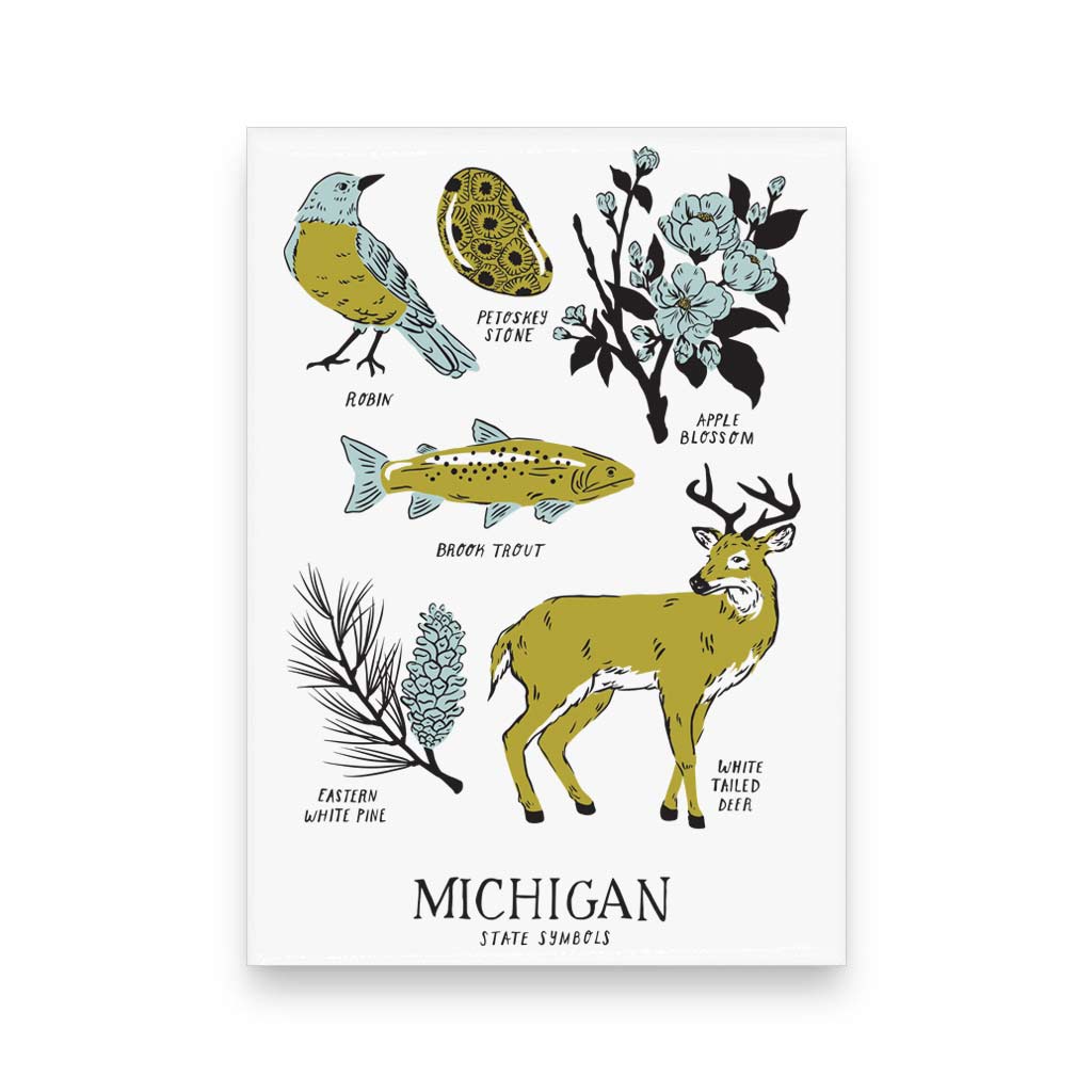 Michigan State Map & Landmarks Collage Fridge Magnet - Great Lakes Souvenir