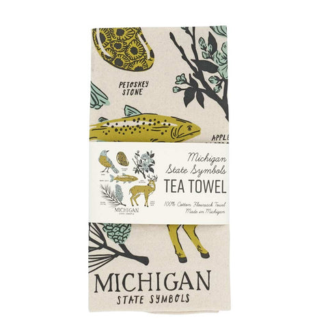 Michigan State Symbols Tea Towel - City Bird 