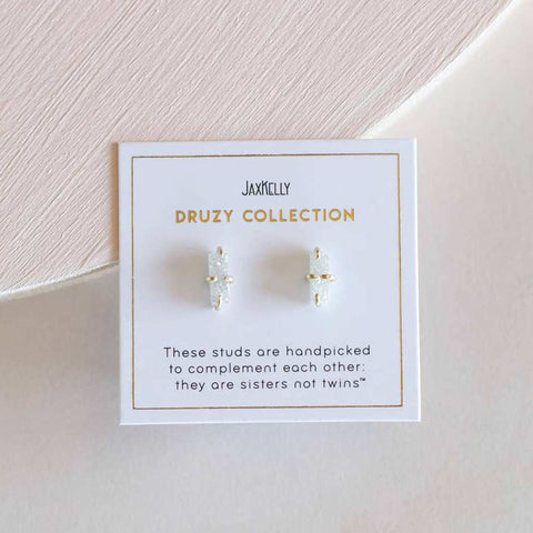 White Druzy Bar Earrings