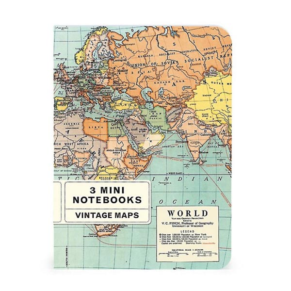 Vintage World Maps - 3 Mini Notebooks - City Bird 
