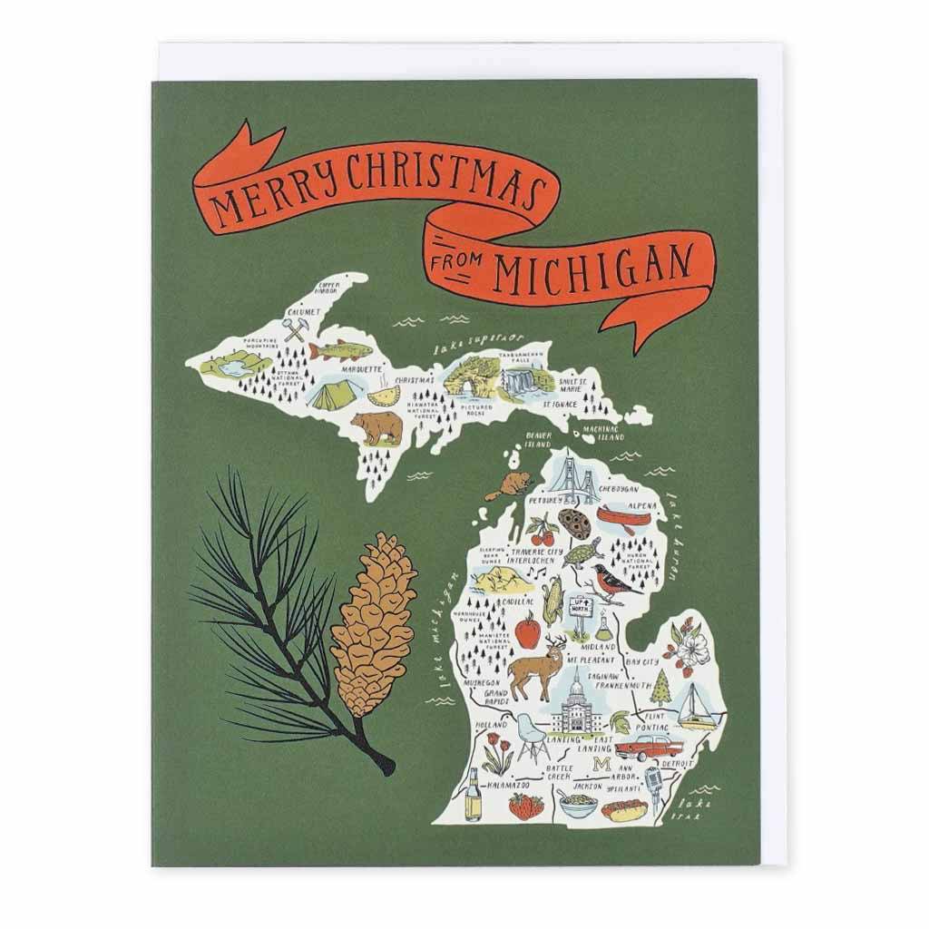 Illustrated Michigan Map - Merry Christmas - Set of Six Cards